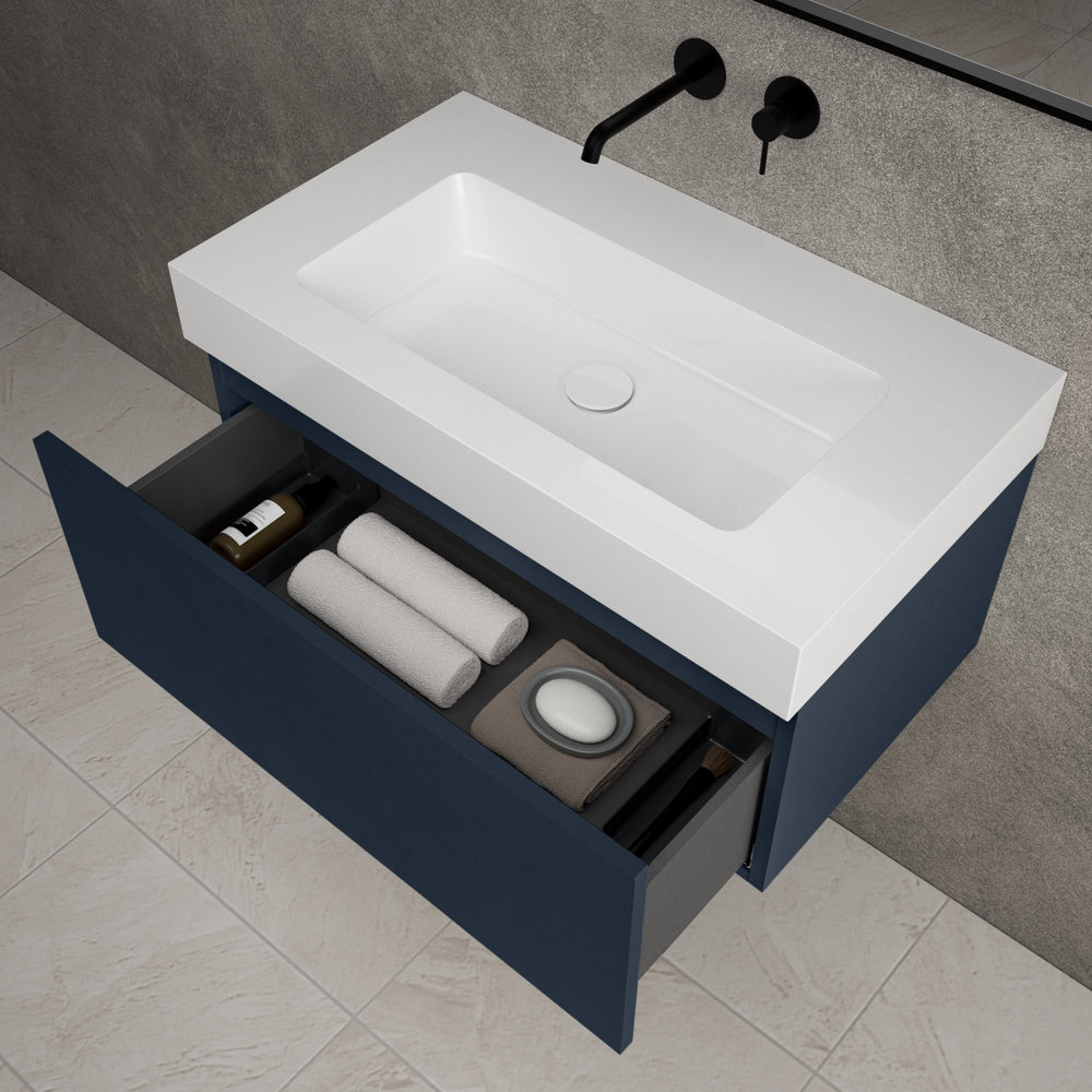 Raffinata One Drawer Vanity Unit With Beyondstone BLOC Basin - Matt Indigo 800mm