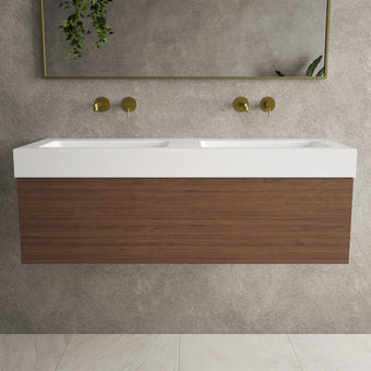 Raffinata One Drawer Vanity Unit With Beyondstone Double BLOC Basin - Walnut 1200mm