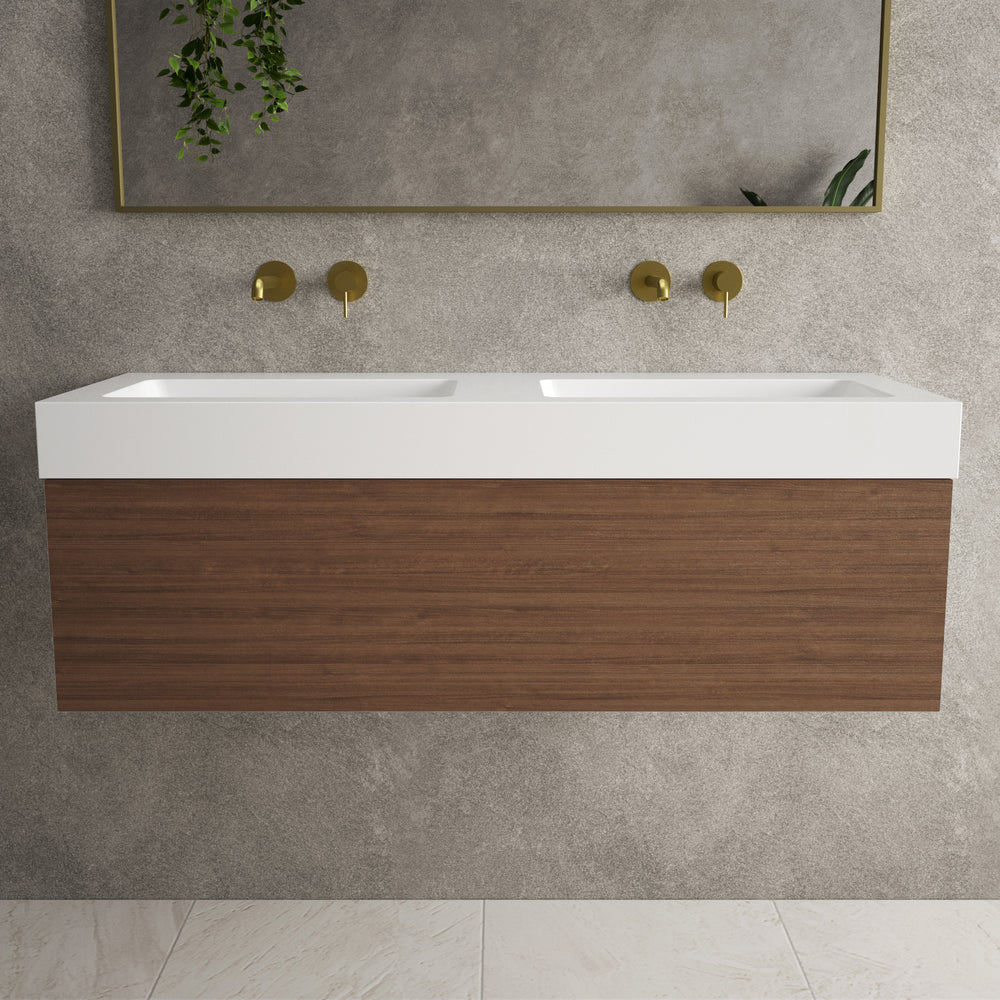 Raffinata One Drawer Vanity Unit With Beyondstone Double BLOC Basin - Walnut 1200mm