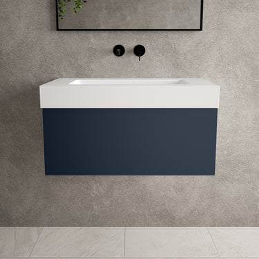 Raffinata One Drawer Vanity Unit With Beyondstone BLOC Basin - Matt Indigo 800mm