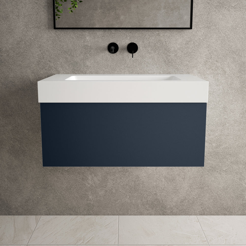 Raffinata One Drawer Vanity Unit With Beyondstone BLOC Basin - Matt Indigo 800mm