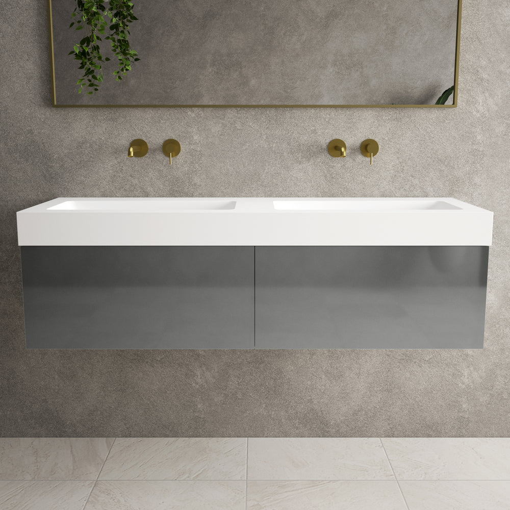 Raffinata Two Drawer Vanity Unit With Beyondstone BLOC Double Basin - Gloss Dust 1400mm