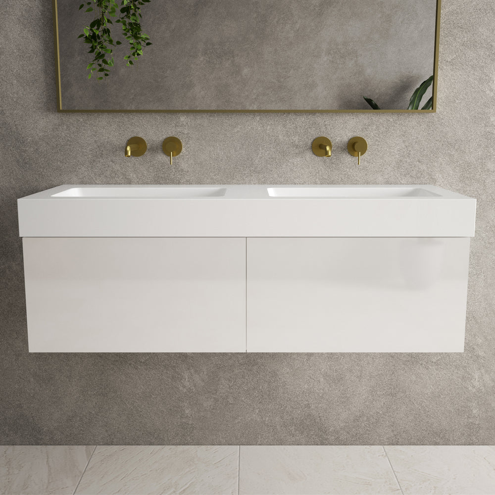 Raffinata Two Drawer Vanity Unit  With Beyondstone BLOC Double Basin - Gloss White 1200mm image