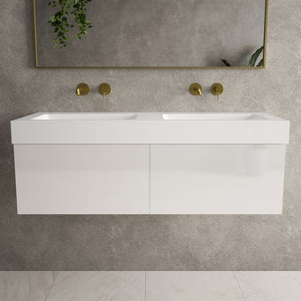 Raffinata Two Drawer Vanity Unit  With Beyondstone BLOC Double Basin - Gloss White 1200mm