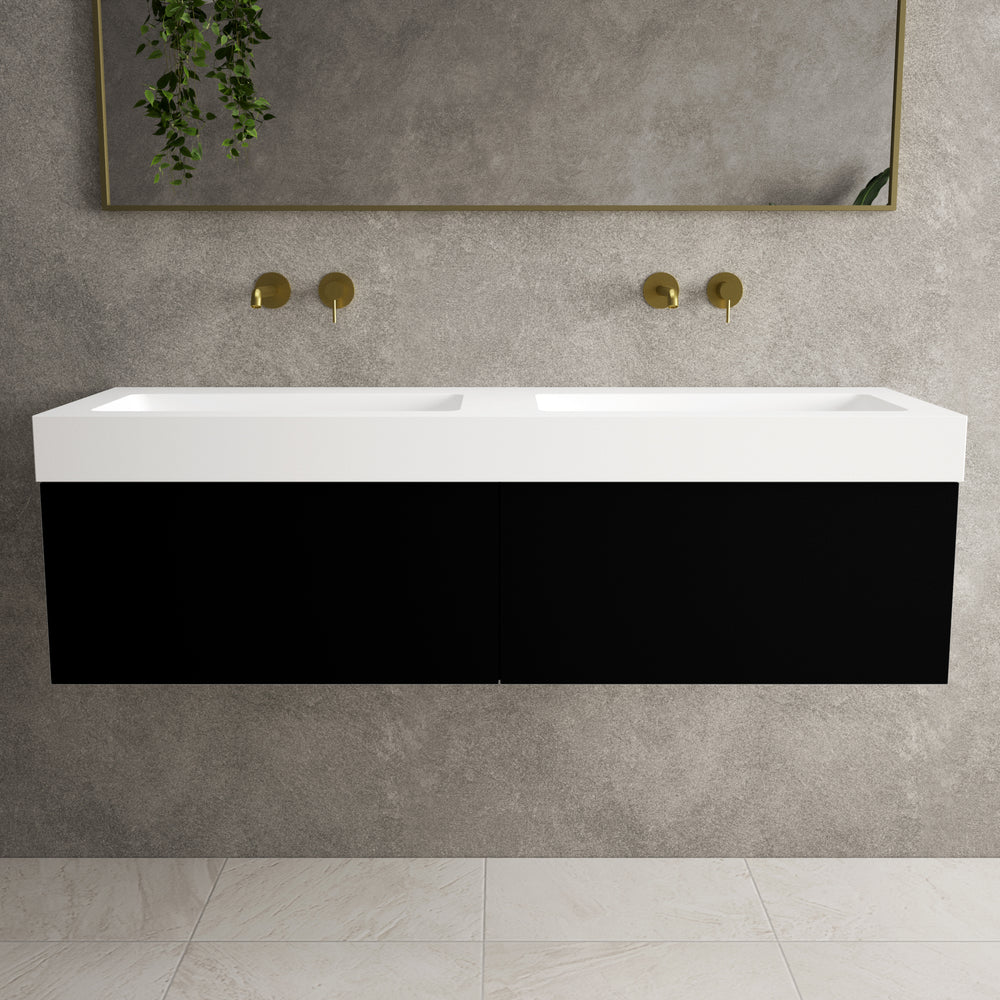 Raffinata Two Drawer Vanity Unit With Beyondstone BLOC Double Basin - Matt Black 1400mm