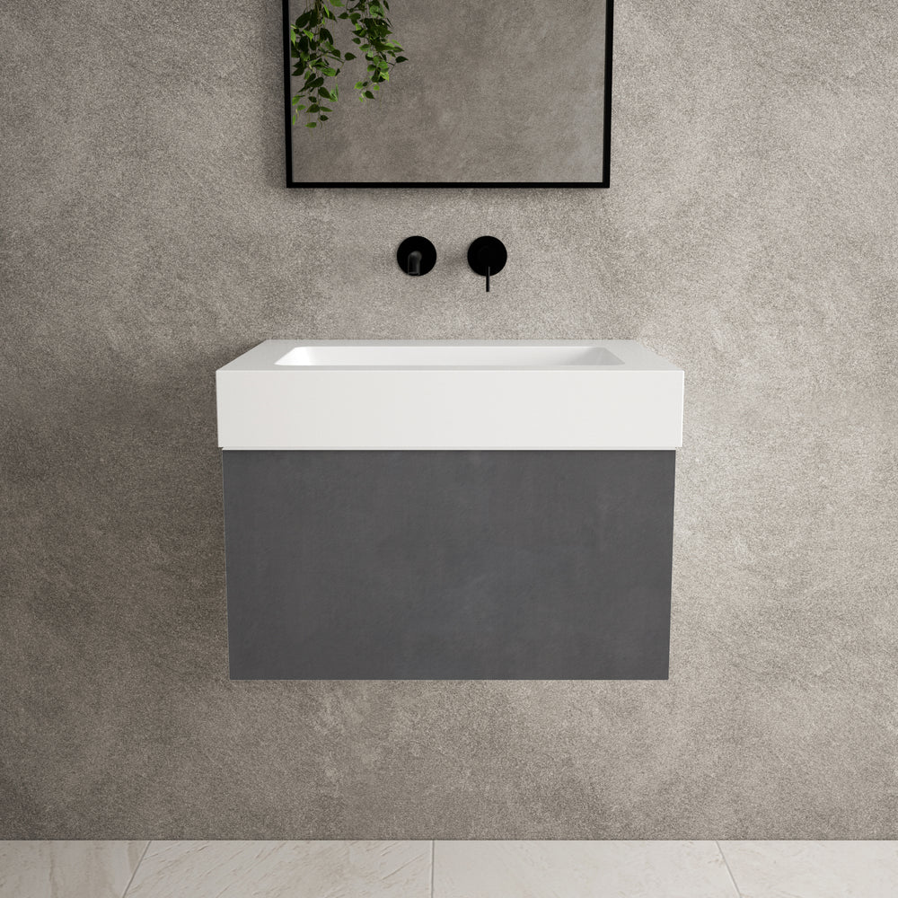 Raffinata One Drawer Vanity Unit With Beyondstone BLOC Basin - Dark Concrete 600mm image