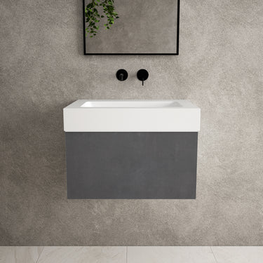 Raffinata One Drawer Vanity Unit With Beyondstone BLOC Basin - Dark Concrete 600mm