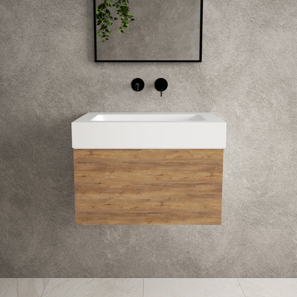Raffinata One Drawer Vanity Unit  With Beyondstone BLOC Basin - Oak 600mm