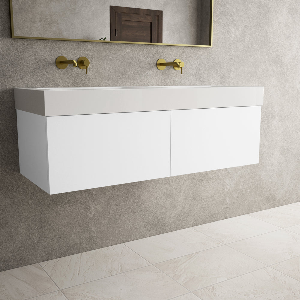 Raffinata Two Drawer Vanity Unit  With Beyondstone BLOC Double Basin - Matt White 1200mm