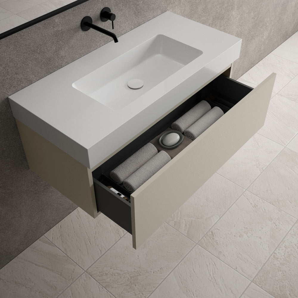 Raffinata One Drawer Vanity Unit With Beyondstone BLOC Basin - Matt Stone 1000mm