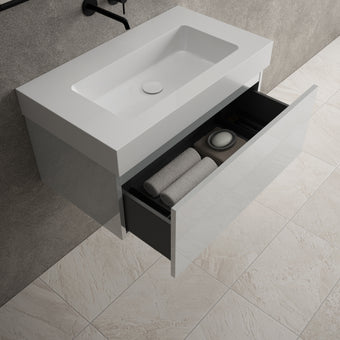 Raffinata One Drawer Vanity Unit With Beyondstone BLOC Basin - Gloss Dove 800mm