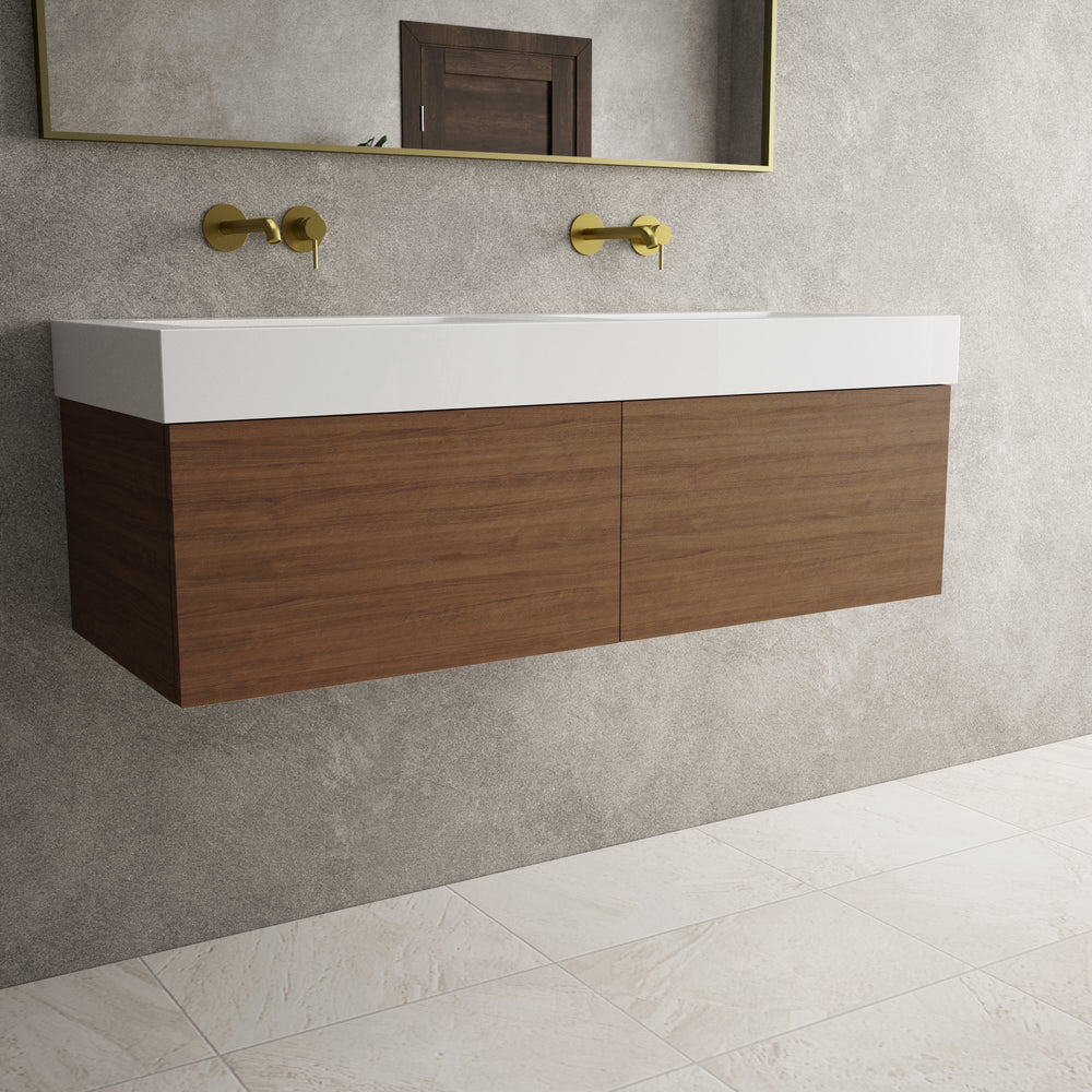 Raffinata Two Drawer Vanity Unit  With Beyondstone BLOC Double Basin - Walnut 1200mm