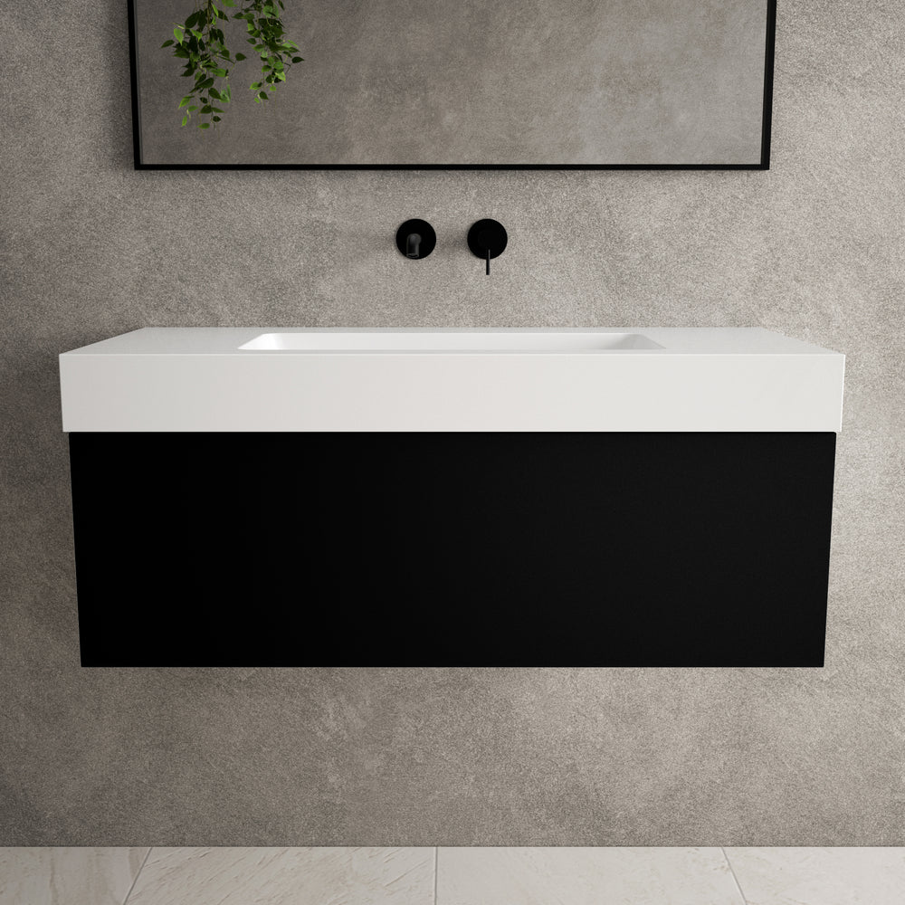 Raffinata One Drawer Vanity Unit With Beyondstone BLOC Basin - Matt Black 1000mm