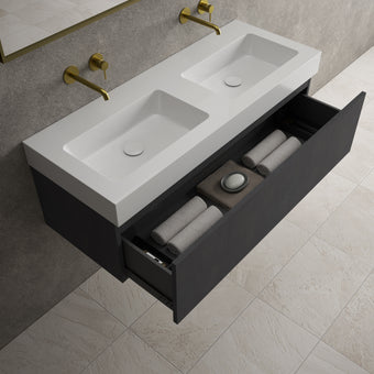 Raffinata One Drawer Vanity Unit With Beyondstone Double BLOC Basin - Dark Concrete 1200mm
