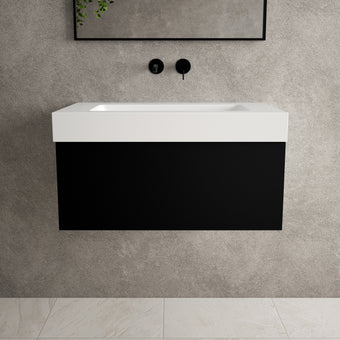 Raffinata One Drawer Vanity Unit With Beyondstone BLOC Basin - Matt Black 800mm