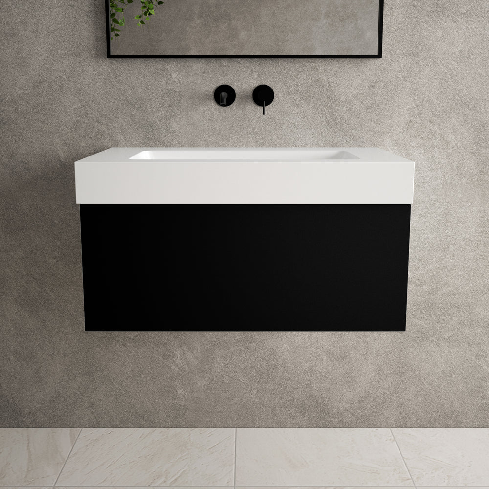 Raffinata One Drawer Vanity Unit With Beyondstone BLOC Basin - Matt Black 800mm