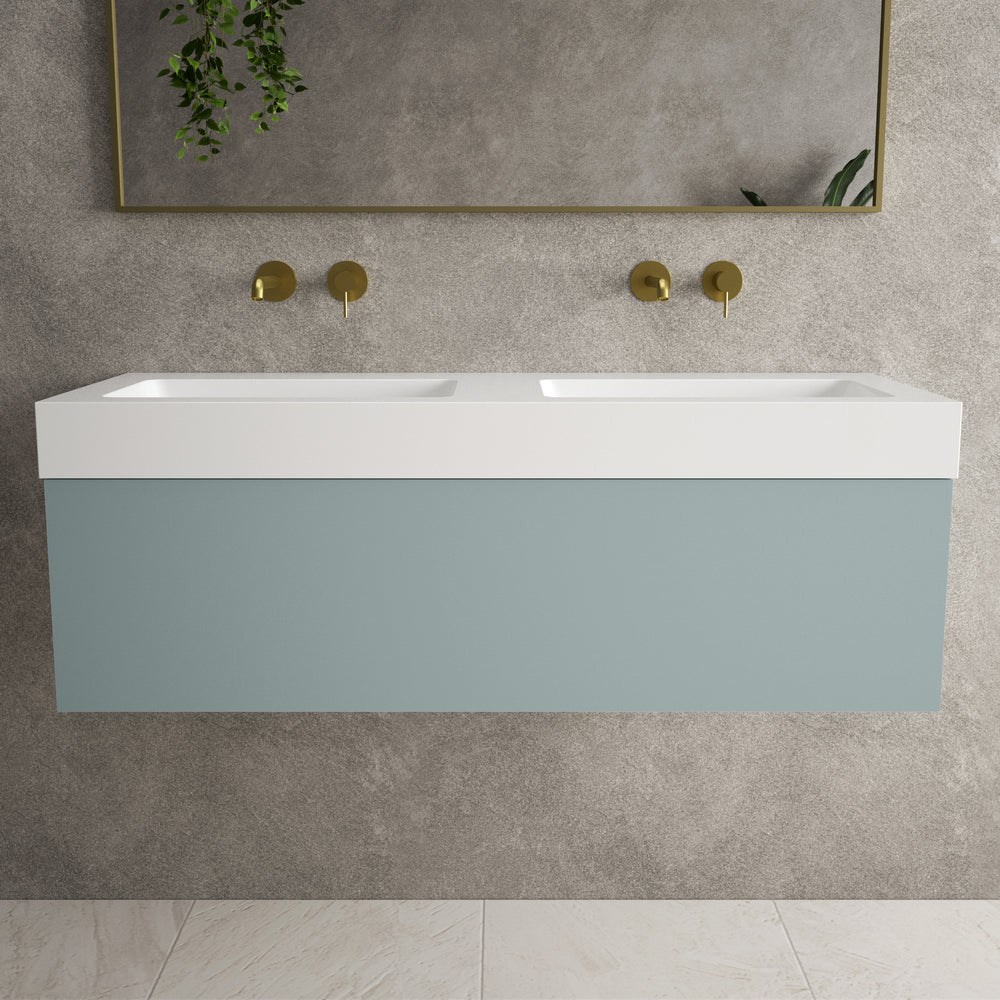 Raffinata One Drawer Vanity Unit With Beyondstone Double BLOC Basin - Matt Fjord 1200mm