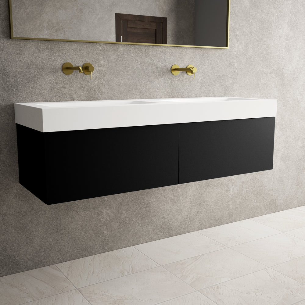 Raffinata Two Drawer Vanity Unit With Beyondstone BLOC Double Basin - Matt Black 1400mm