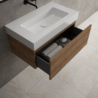 Raffinata One Drawer Vanity Unit With Beyondstone BLOC Basin - Oak 800mm