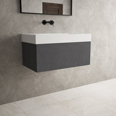 Raffinata One Drawer Vanity Unit With Beyondstone BLOC Basin - Dark Concrete 800mm