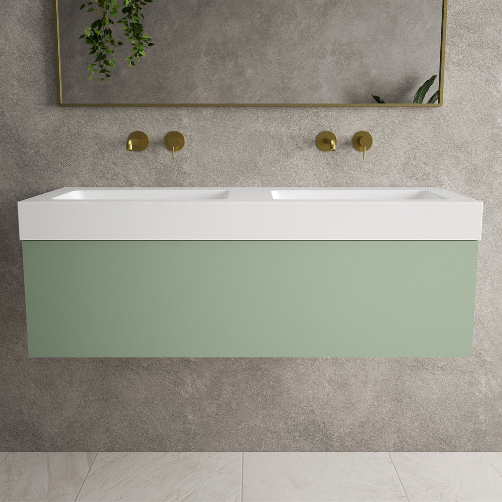 Raffinata One Drawer Vanity Unit With Beyondstone Double BLOC Basin - Matt Light Green 1200mm image