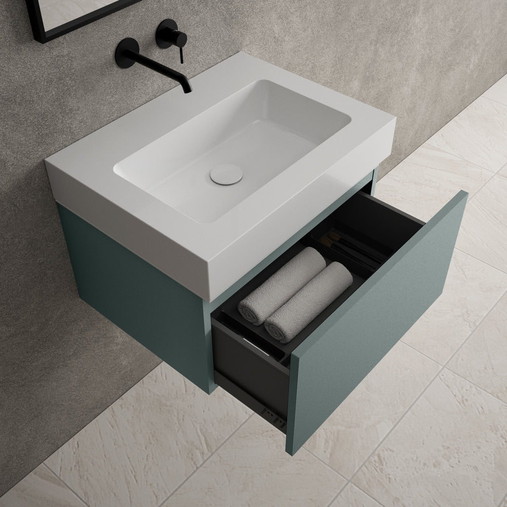 Raffinata One Drawer Vanity Unit  With Beyondstone BLOC Basin - Matt Dark Green 600mm