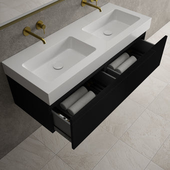 Raffinata Two Drawer Vanity Unit  With Beyondstone BLOC Double Basin - Matt Black 1200mm