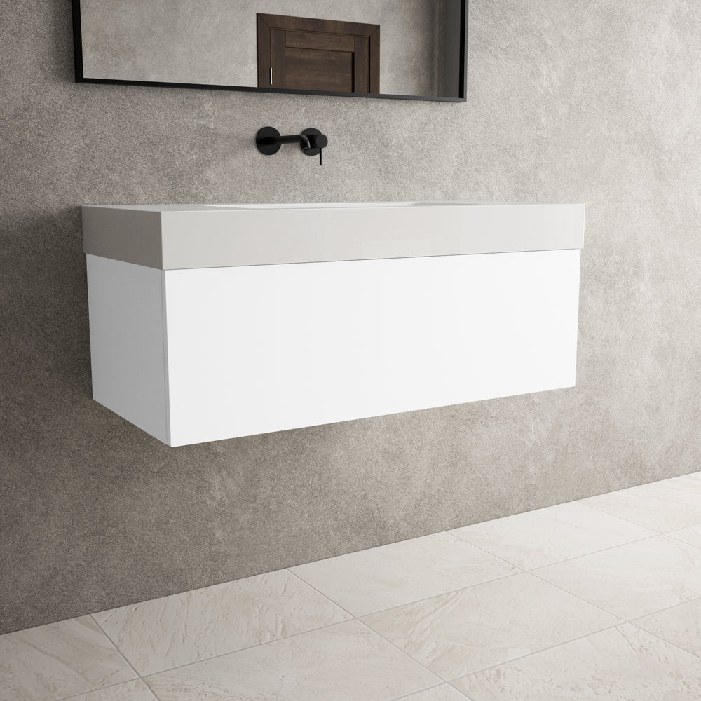 Raffinata One Drawer Vanity Unit With Beyondstone BLOC Basin - Matt White 1000mm