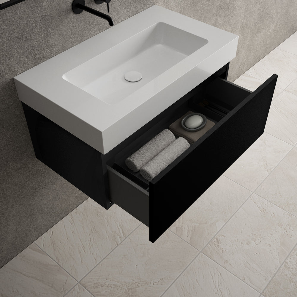 Raffinata One Drawer Vanity Unit With Beyondstone BLOC Basin - Matt Black 800mm