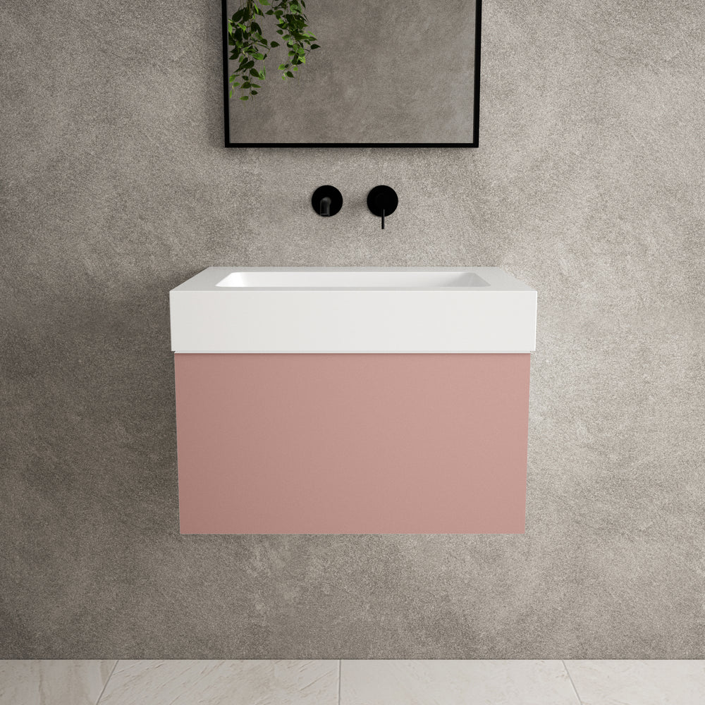 Raffinata One Drawer Vanity Unit  With Beyondstone BLOC Basin - Matt Pink 600mm
