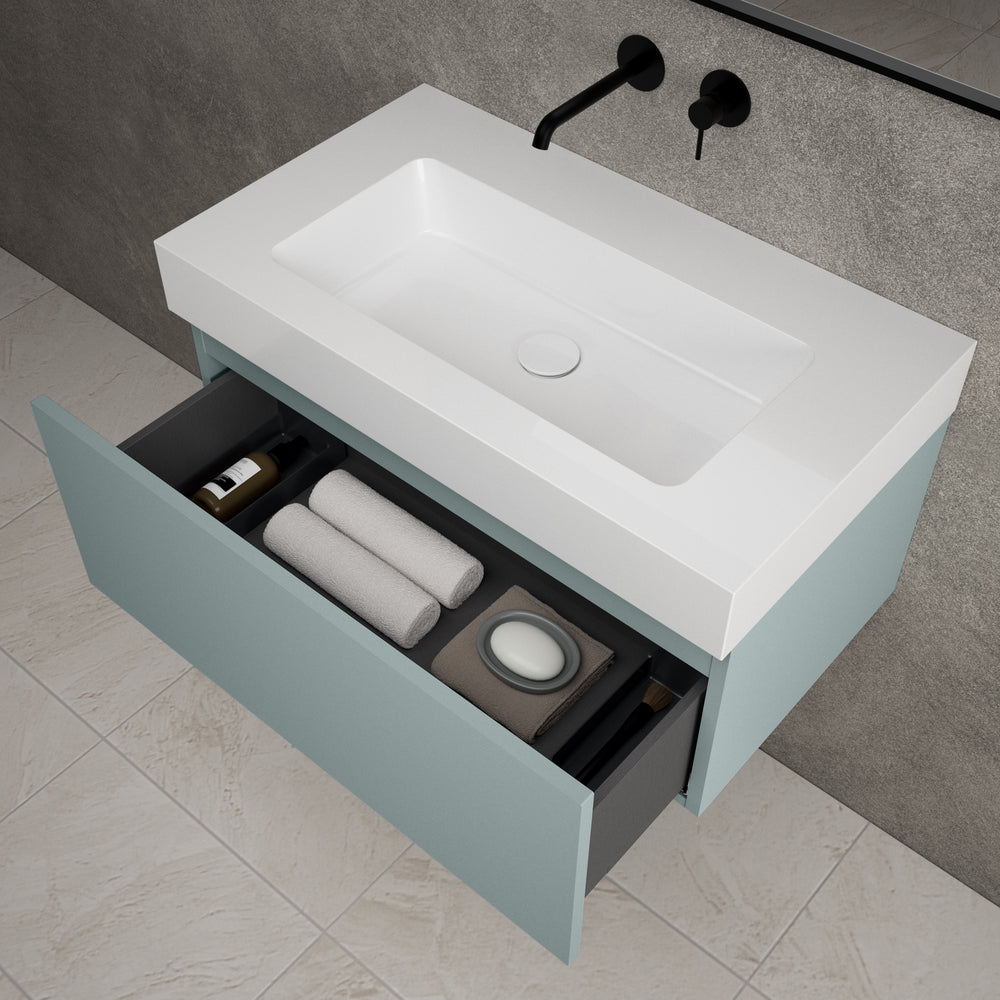 Raffinata One Drawer Vanity Unit With Beyondstone BLOC Basin - Matt Fjord 800mm