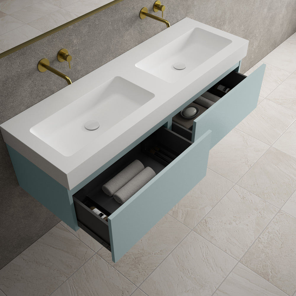Raffinata Two Drawer Vanity Unit With Beyondstone BLOC Double Basin - Matt Fjord 1400mm