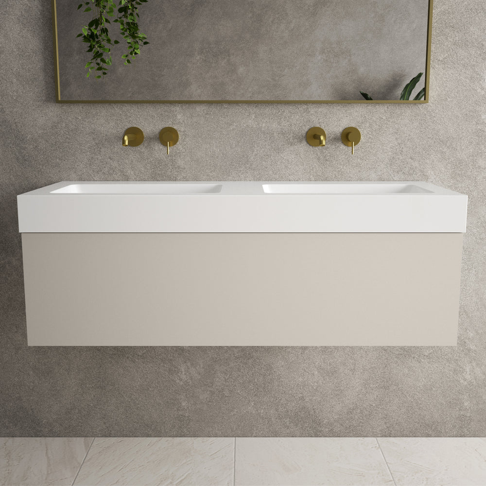 Raffinata One Drawer Vanity Unit With Beyondstone Double BLOC Basin - Matt Cashmere 1200mm image