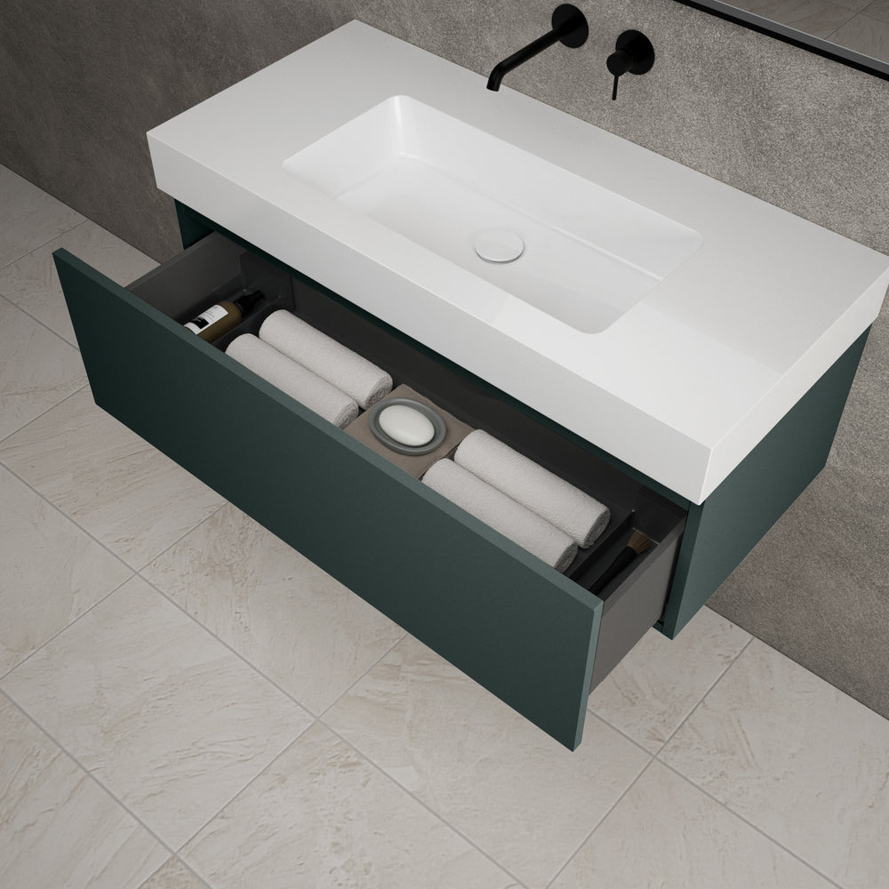 Raffinata One Drawer Vanity Unit With Beyondstone BLOC Basin - Matt Dark Green 1000mm