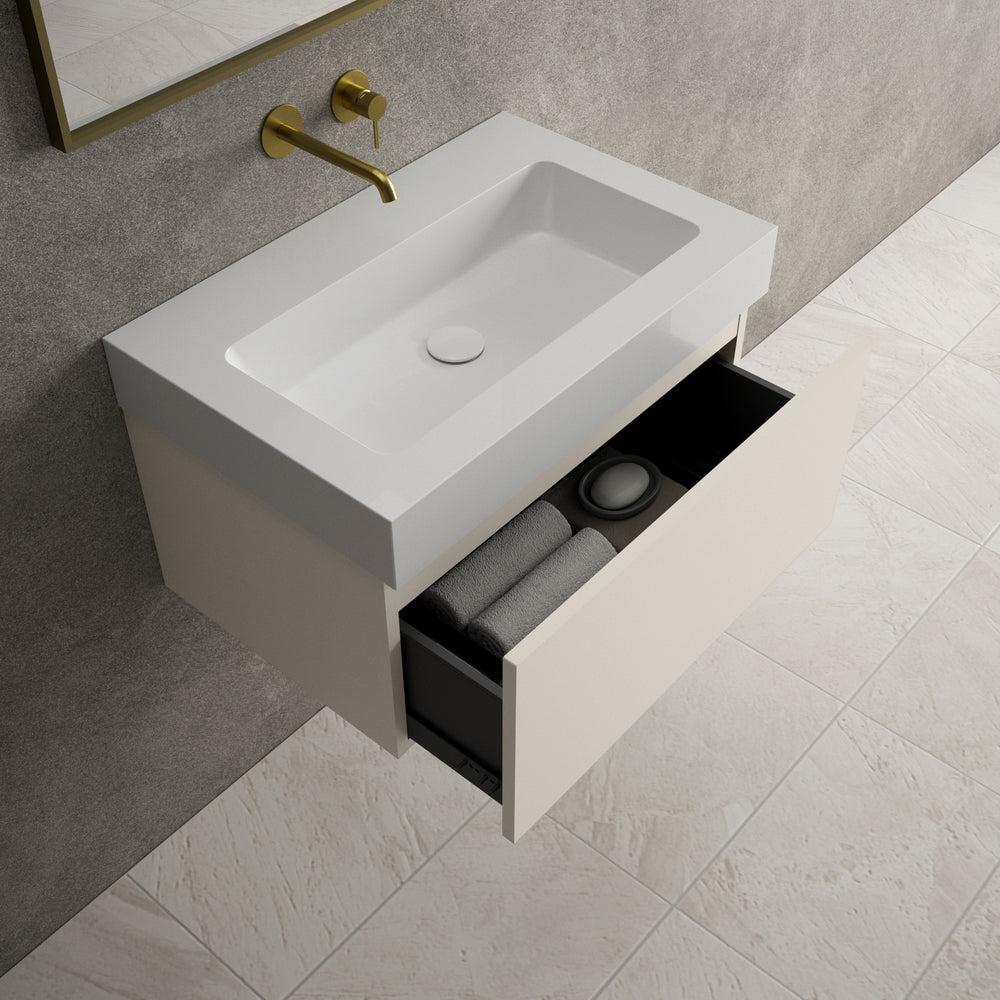 Raffinata One Drawer Vanity Unit  With Beyondstone BLOC Basin - Matt Cashmere 700mm