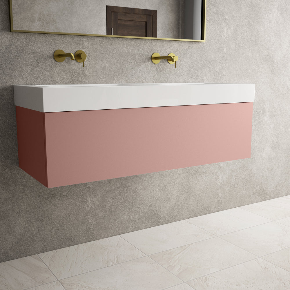 Raffinata One Drawer Vanity Unit With Beyondstone Double BLOC Basin - Matt Pink 1200mm