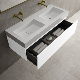Raffinata One Drawer Vanity Unit With Beyondstone Double BLOC Basin - Matt White 1200mm