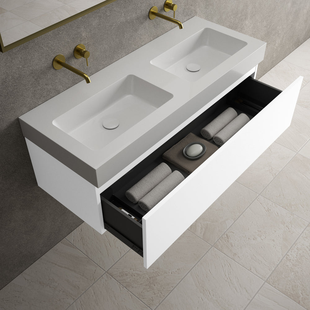 Raffinata One Drawer Vanity Unit With Beyondstone Double BLOC Basin - Matt White 1200mm