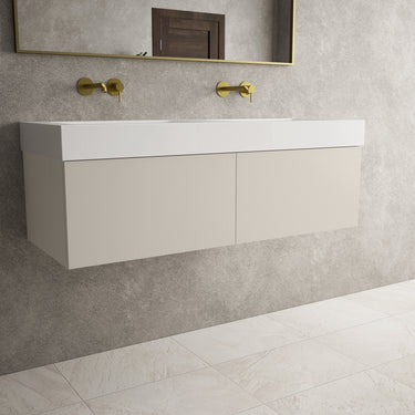 Raffinata Two Drawer Vanity Unit  With Beyondstone BLOC Double Basin - Matt Cashmere 1200mm