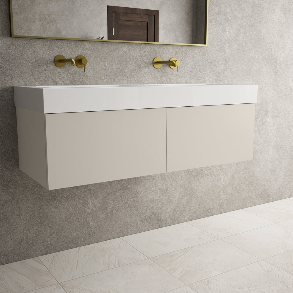 Raffinata Two Drawer Vanity Unit  With Beyondstone BLOC Double Basin - Matt Cashmere 1200mm
