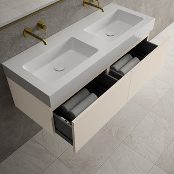 Raffinata Two Drawer Vanity Unit  With Beyondstone BLOC Double Basin - Matt Cashmere 1200mm