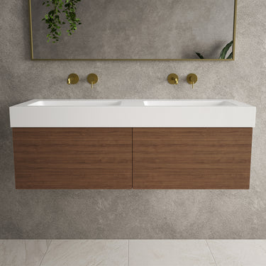 Raffinata Two Drawer Vanity Unit  With Beyondstone BLOC Double Basin - Walnut 1200mm