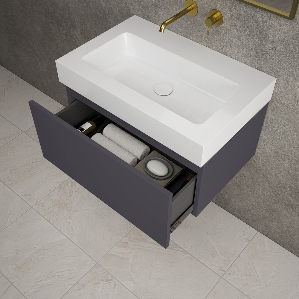 Raffinata One Drawer Vanity Unit  With Beyondstone BLOC Basin - Matt Graphite 700mm
