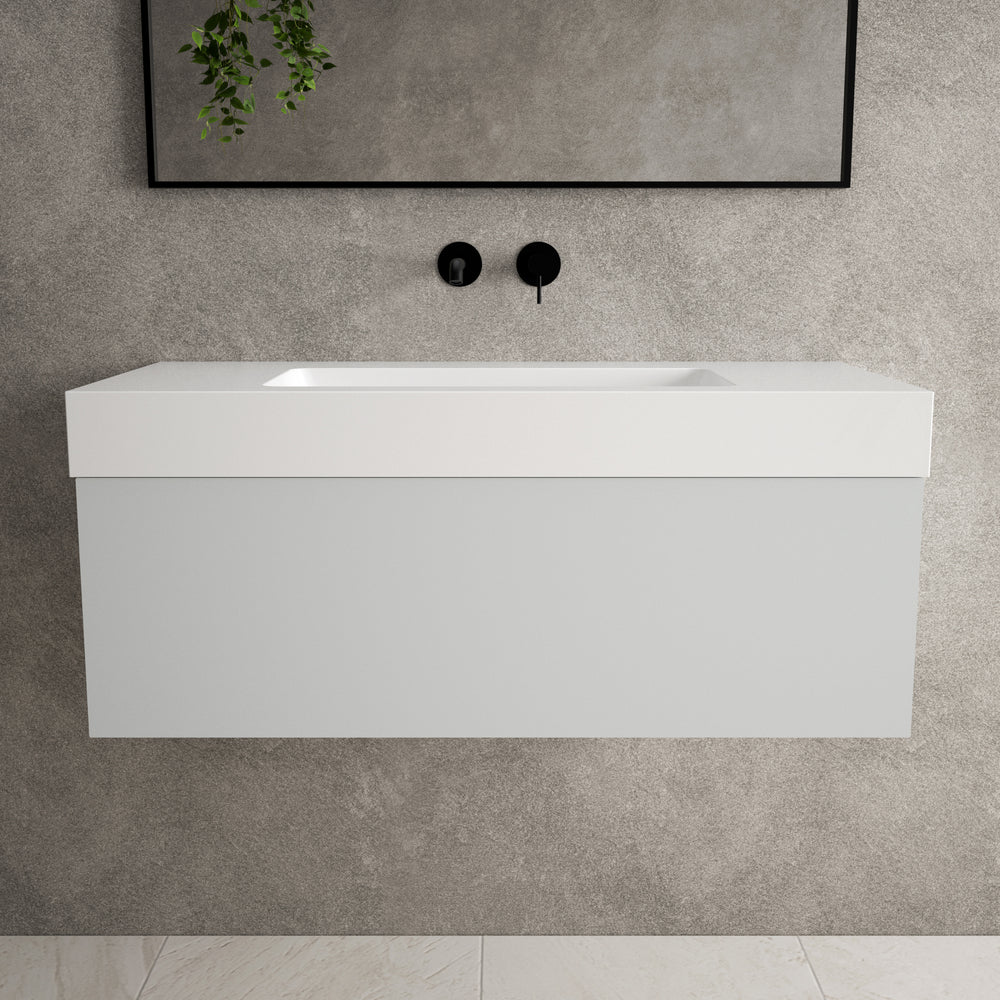 Raffinata One Drawer Vanity Unit With Beyondstone BLOC Basin - Matt Dove 1000mm image