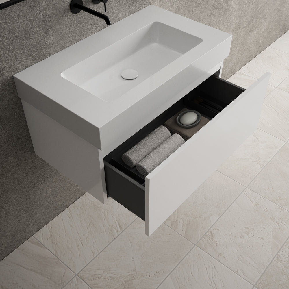 Raffinata One Drawer Vanity Unit With Beyondstone BLOC Basin - Gloss White 800mm
