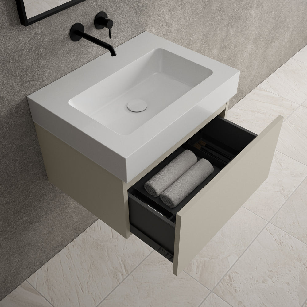 Raffinata One Drawer Vanity Unit  With Beyondstone BLOC Basin - Matt Stone 600mm