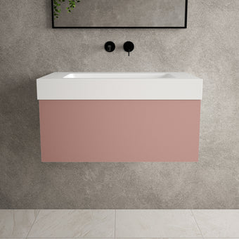 Raffinata One Drawer Vanity Unit With Beyondstone BLOC Basin - Matt Pink 800mm