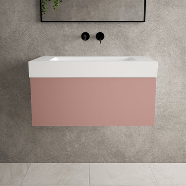 Raffinata One Drawer Vanity Unit With Beyondstone BLOC Basin - Matt Pink 800mm