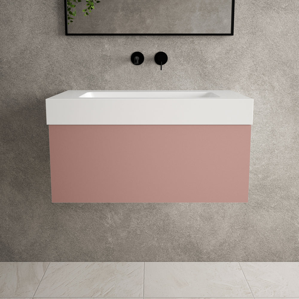 Raffinata One Drawer Vanity Unit With Beyondstone BLOC Basin - Matt Pink 800mm