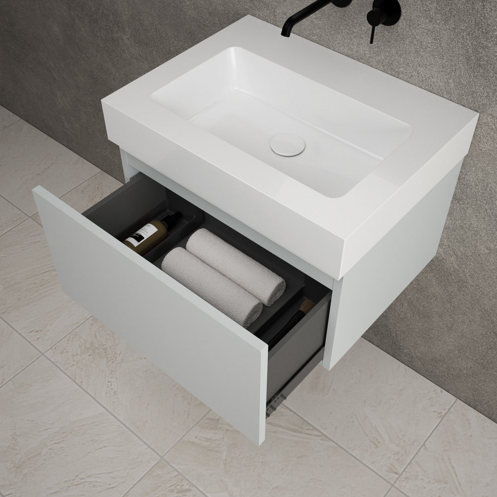 Raffinata One Drawer Vanity Unit  With Beyondstone BLOC Basin - Matt Dove 600mm